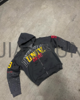 Acid Wash Enzyme Wash Rhinestone Distressed Zip Hoodie