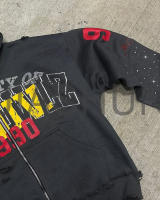 Acid Wash Enzyme Wash Rhinestone Distressed Zip Hoodie
