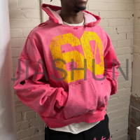 Distressed Oversized French Terry Hoodie Screen Print