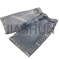 Y2K Distressed Denim Shorts with Rhinestone Diamond
