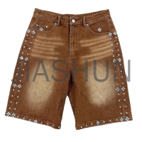Y2K Distressed Denim Shorts with Rhinestone Diamond