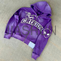 500 gsm Cotton Oversized Zip-Up Hoodie with Screen Print