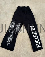 Mid-Waist Cotton Flared Sweatpants with Print Logo