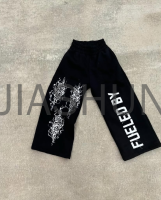 Mid-Waist Cotton Flared Sweatpants with Print Logo