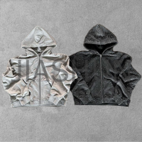 Vintage Stone Wash Zip-Up Hoodie with Rhinestones