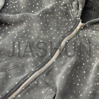 Vintage Stone Wash Zip-Up Hoodie with Rhinestones