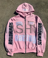 Washed Oversized Baggy Zip Hoodie with 3D Embroidery Patch