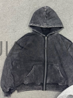 Vintage Acid Wash Oversized Zip-Up Hoodie