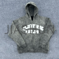 Vintage Oversized Zip-Up Hoodie with Print