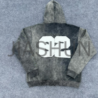 Vintage Oversized Zip-Up Hoodie with Print