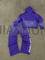 100% Cotton Rhinestone & Pearl Stitch Zip-Up Hoodie Set