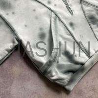 Sun-Faded Double Layer Stitched Ripped Acid Wash Cotton Hoodie