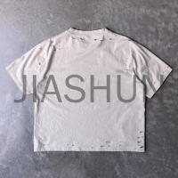 Vintage Wash Distressed Oversized Cropped T-Shirt with Graphic Print