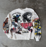 Boxy Long Sleeve Waffle Terry DTG Printed Graphic T-Shirt