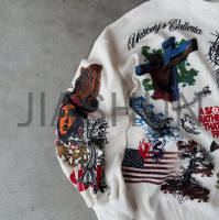 Boxy Long Sleeve Waffle Terry DTG Printed Graphic T-Shirt