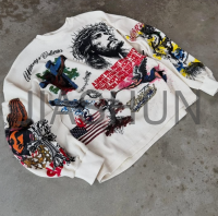 Boxy Long Sleeve Waffle Terry DTG Printed Graphic T-Shirt