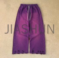 Acid Wash Straight Wide Leg Rhinestone Sweatpants