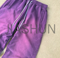 Acid Wash Straight Wide Leg Rhinestone Sweatpants