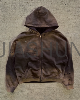 Acid Wash Distressed Oversized Zip Hoodie