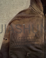Acid Wash Distressed Oversized Zip Hoodie