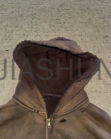 Acid Wash Distressed Oversized Zip Hoodie