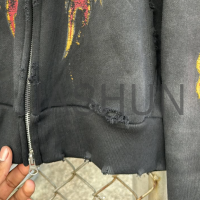 500 gsm Graphic Acid Wash Distressed Zip-Up Hoodie