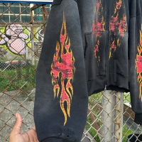 500 gsm Graphic Acid Wash Distressed Zip-Up Hoodie