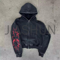 Vintage Wash Distressed Flower Screen Print Hoodie
