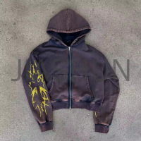 Vintage Wash Distressed Flower Screen Print Hoodie