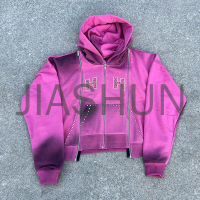 Zipper Sun Faded Washed Logo Tracksuit with Rhinestone