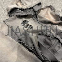 Vintage Wash Sun-Faded Distressed Oversized Rhinestone Hoodie