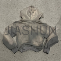 Vintage Wash Sun-Faded Distressed Oversized Rhinestone Hoodie