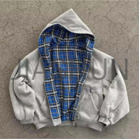 Heavyweight Flannel Boxy Fit Reversible Double Zipper Hoodie