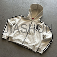 Side Stripe Embroidery Zip-Up Tracksuit Set