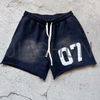 Acid Wash Ripped Raw Hem Fleece Shorts