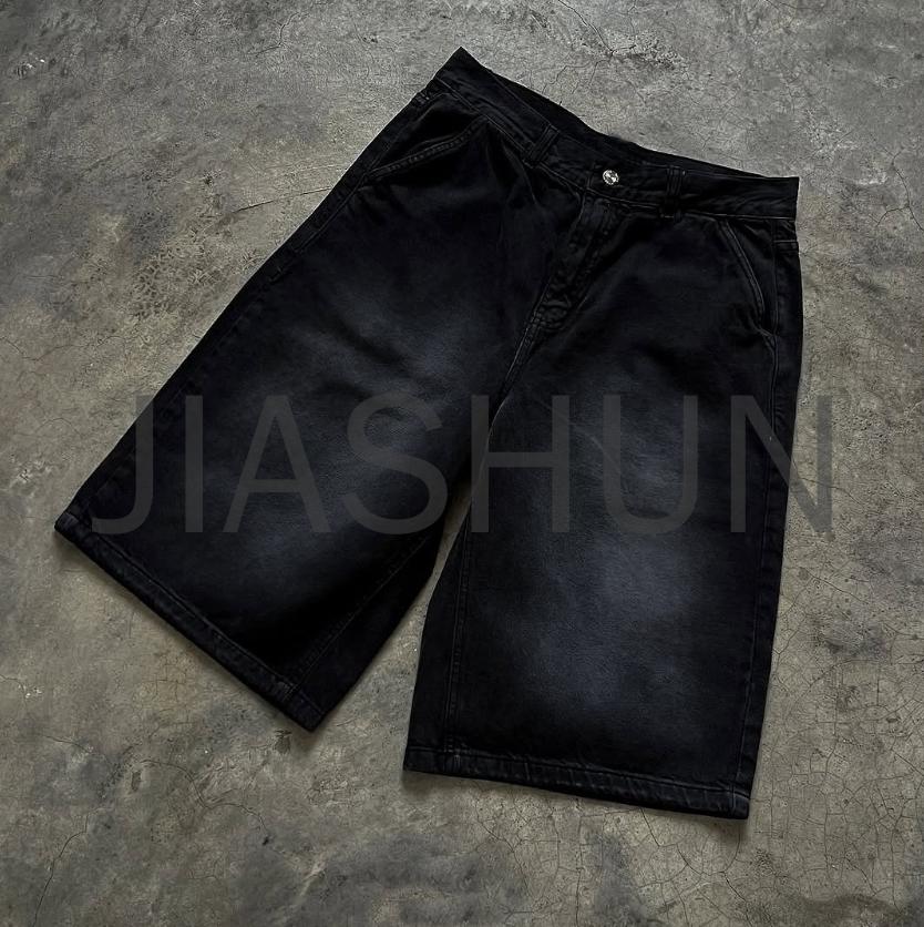 Vintage Wash Denim Shorts with Rhinestones