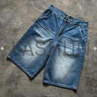 Vintage Wash Denim Shorts with Rhinestones