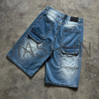 Vintage Wash Denim Shorts with Rhinestones