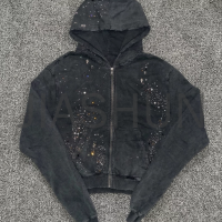 Loose Y2K Rhinestone Zip-up Hoodie