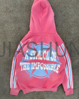 Sun-Fade Vintage Washed Drop Shoulder Zip Hoodie with Graphic Print