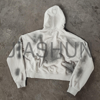 Dirty Wash Boxy Zip-Up Distressed Graphic Hoodie