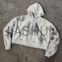 Dirty Wash Boxy Zip-Up Distressed Graphic Hoodie
