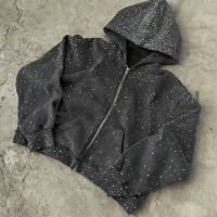 Full Rhinestone Heavyweight Zip-Up Hoodie