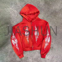 Distressed Logo Print Zip-Up Hoodie