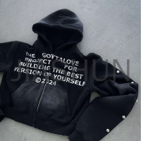 Acid Wash Heavyweight Boxy Zip Fit Hoodie with Graphic