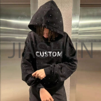 Acid Washed Hoodie with Rhinestones