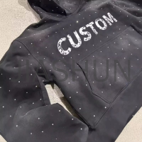 Acid Washed Hoodie with Rhinestones