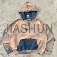 Stone Wash Oversized Dip-Dyed Distressed Ripped Hoodie