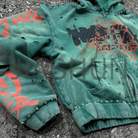 Acid Wash Vintage Distressed French Terry Zip-Up Hoodie