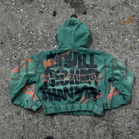 Acid Wash Vintage Distressed French Terry Zip-Up Hoodie